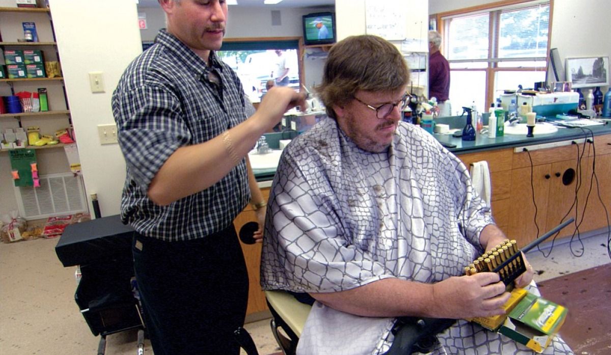 Buying bullets at a hairdressers in Bowling for Columbine