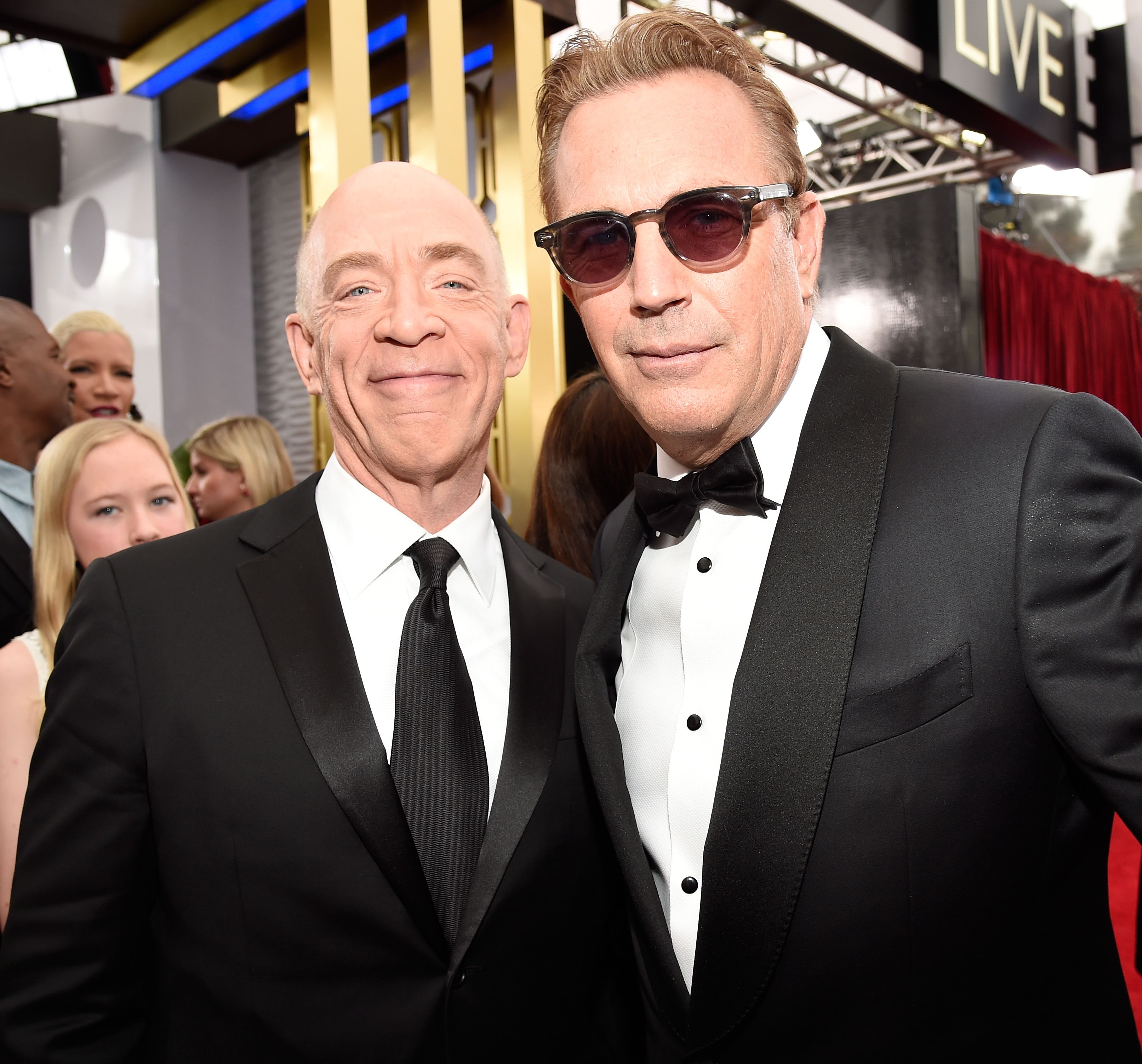 J.K. Simmons and Kevin Costner pose at 2015 SAG Awards